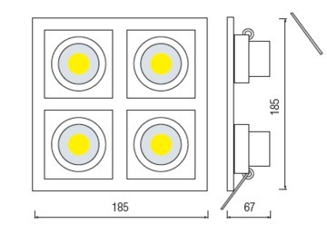 Светильник светодиодный HL6724L 4x8W 6400K Кардан встраиваемый