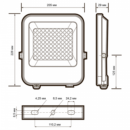 Прожектор светодиодный PFL-S4-50W 6500K 80° IP65